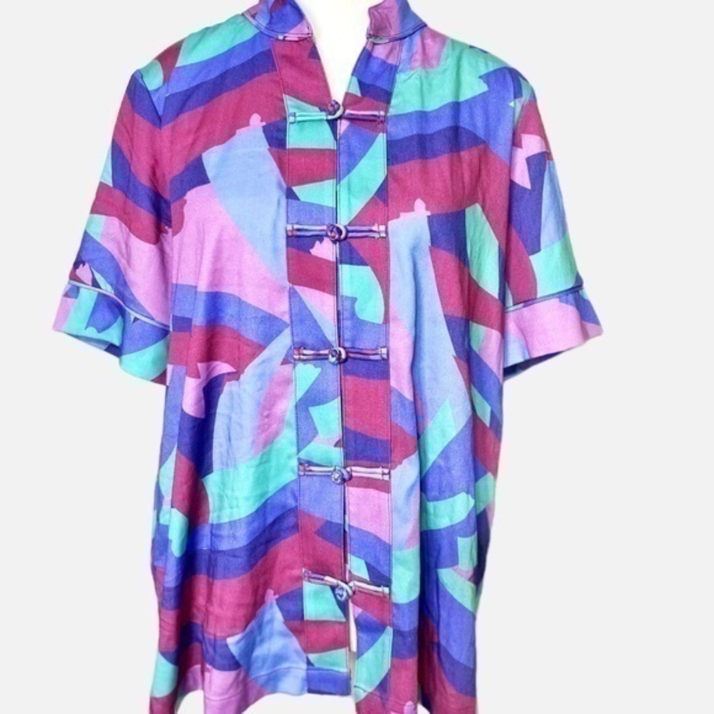 Soft Surroundings Colorful Paint Strokes Button Down Blouse